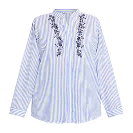 Luisa Viola Embroidered Cotton Striped Shirt  - Plus Size Collection