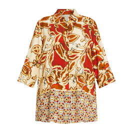 Luisa Viola Batik Look Print Shirt Red  - Plus Size Collection