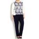 LUISA VIOLA textured floral navy and ivory SWEATER