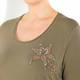 LUISA VIOLA OLIVE GREEN EMBELLISHED T-SHIRT