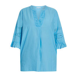 Luisa Viola Embroidered Cotton Tunic Sky Blue - Plus Size Collection