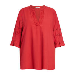 Luisa Viola Embroidered Cotton Tunic Dark Red  - Plus Size Collection