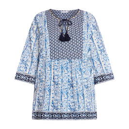 Luisa Viola Cotton Boho Tunic Blue - Plus Size Collection