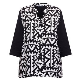Luisa Viola Stretch Cotton Marocain Tunic Black and White  - Plus Size Collection