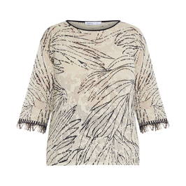 LUISA VIOLA FRINGED SWEATER NATURAL AND BLACK - Plus Size Collection