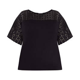 LUISA VIOLA COTTON AND JERSEY TOP BLACK - Plus Size Collection