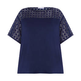 LUISA VIOLA COTTON AND JERSEY TOP NAVY  - Plus Size Collection