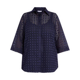 LUISA VIOLA COTTON BRODERIE ANGLAISE SHIRT NAVY - Plus Size Collection