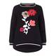 Marina Rinaldi black floral appliqué cotton SWEATER