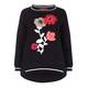 Marina Rinaldi black floral appliqué cotton SWEATER