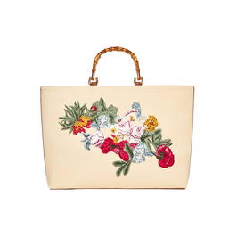 Marina Rinaldi Applique Cotton Tote With Bamboo Handles - Plus Size Collection