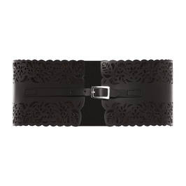 Marina Rinaldi Cut Out Leather Belt Black  - Plus Size Collection