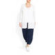 BEIGE LABEL CROPPED BUBBLE HEM PULL ON LINEN TROUSER IN NAVY