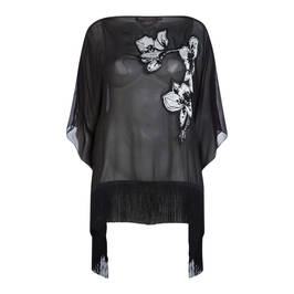 MARINA RINALDI BLACK SILK EMBROIDERED CAPE - Plus Size Collection