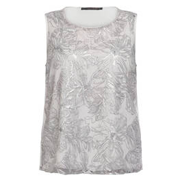 Marina Rinaldi Satin Top With Lace And Sequin Embroidery Silver - Plus Size Collection