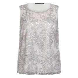 Marina Rinaldi Satin Top With Lace And Sequin Embroidery Silver - Plus Size Collection
