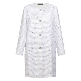 Marina Rinaldi Yarn-Dyed Collarless Duster Coat White - Plus Size Collection