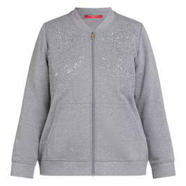Marina Rinaldi Embroidered Jersey Bomber-Cut Jacket Grey  - Plus Size Collection