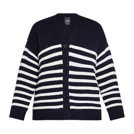 Persona by Marina Rinaldi Stripe Cotton Cardigan Navy and White  - Plus Size Collection