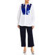 Marina Rinaldi White Cotton Shirt With Blue Sequin Bib