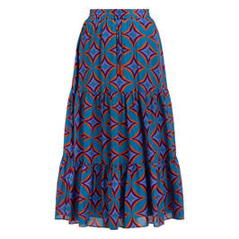 Marina Rinaldi Printed Muslin Skirt Turquoise  - Plus Size Collection