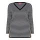 MARINA RINALDI V-NECK BLACK AND WHITE STRIPE SWEATER