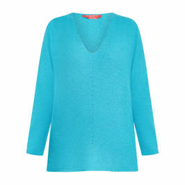 Marina Rinaldi Ribbed Knitted Tunic With Cashmere Turquoise  - Plus Size Collection
