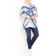 MARINA RINALDI PRINTED PURE WOOL JUMPER WHITE AND BLUE