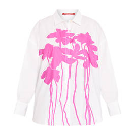 Marina Rinaldi Embroidered Graphic Print Cotton Shirt White and Pink - Plus Size Collection