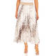 Marina Rinaldi Long Pleated Animal Print Skirt Cream