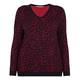 MARINA RINALDI RED LEOPARD PRNT V-NECK SWEATER