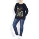 Marina Rinaldi navy floral embroidered cotton SWEATER