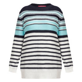 Marina Rinaldi Cotton Blend Stripe Sweater Navy  - Plus Size Collection