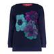 MARINA RINALDI NAVY SWEATSHIRT WITH FLORAL TEXTURED MOTIF