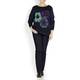 MARINA RINALDI NAVY SWEATSHIRT WITH FLORAL TEXTURED MOTIF