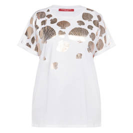 Marina Rinaldi Pure Cotton Foil Print T-Shirt White  - Plus Size Collection