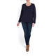 MARINA RINALDI NAVY ROUND NECK LONG SLEEVE TOP