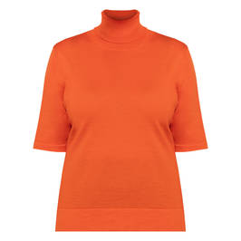 Marina Rinaldi Virgin Wool Short Sleeve Turtleneck Sweater Orange - Plus Size Collection