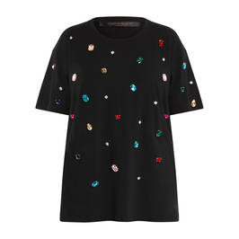 Marina Rinaldi Jewel Embellished Cotton T-Shirt Black - Plus Size Collection