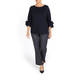 MARINA RINALDI NAVY STRETCH JERSEY TOP WITH EYELET TIE CUFF