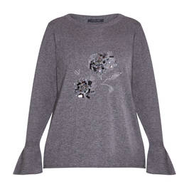 ELENA MIRO EMBROIDERED SWEATER GREY - Plus Size Collection