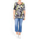 BEIGE ABSTRACT PRINT STRETCH JERSEY TOP BLACK
