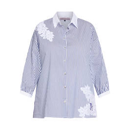 PIERO MORETTI COTTON PINSTRIPE SHIRT WITH APPLIQUÉ NAVY - Plus Size Collection