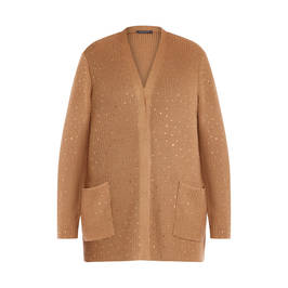 MARINA RINALDI JEWEL EMBELLISHED CARDIGAN CAMEL  - Plus Size Collection