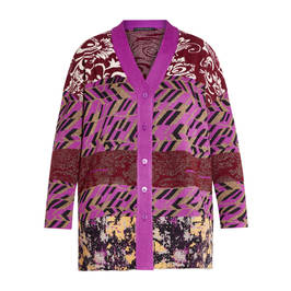 MARINA RINALDI INTARSIA LONG CARDIGAN MAGENTA  - Plus Size Collection