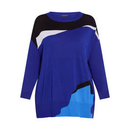 MARINA RINALDI ABSTRACT INTARSIA KNITTED TUNIC COBALT  - Plus Size Collection