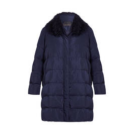 MARINA RINALDI FUR COLLAR PUFFER NAVY  - Plus Size Collection