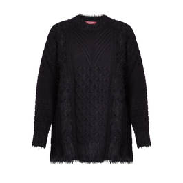 MARINA RINALDI CABLE KNIT WOOL BLEND SWEATER BLACK - Plus Size Collection