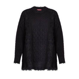 MARINA RINALDI CABLE KNIT WOOL BLEND SWEATER BLACK - Plus Size Collection