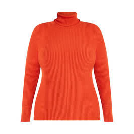 MARINA RINALDI RIBBED POLO NECK SWEATER TANGERINE - Plus Size Collection